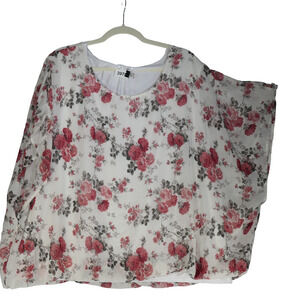 In Voland Blouse Womens Size 4X Antique White Pink Floral Bubble Hem Lined